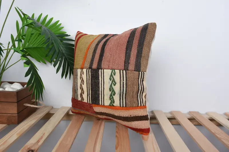 Cushion, 16x16 Brown Cushion, Kilim Rug Pillow Case, Turkish Pillow, Sofa Cushion Cover, Boho Pillow Sham Cover, Interior Designer Pillow - 5