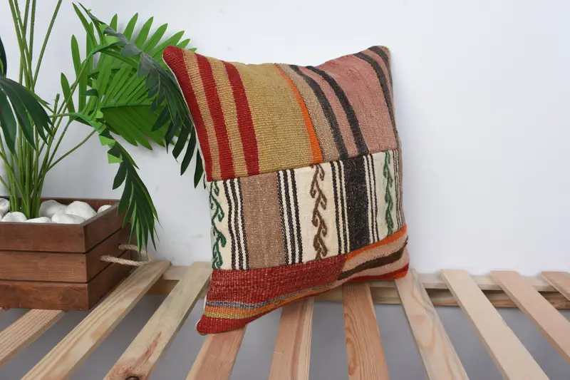 Cushion, 16x16 Brown Cushion, Kilim Rug Pillow Case, Turkish Pillow, Sofa Cushion Cover, Boho Pillow Sham Cover, Interior Designer Pillow - 4