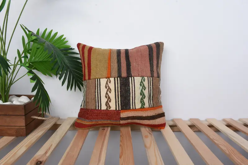 Cushion, 16x16 Brown Cushion, Kilim Rug Pillow Case, Turkish Pillow, Sofa Cushion Cover, Boho Pillow Sham Cover, Interior Designer Pillow - 1