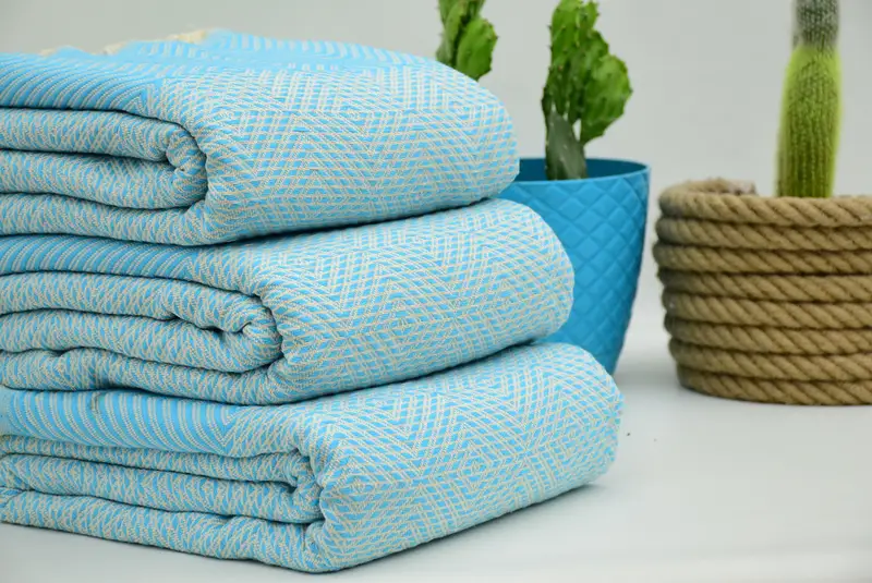 Turkish Blanket Throw, Boyfriend Gift, Tablecloth, 92x80 Cotton Diamond Towel, Woven Blanket, Turkish Cotton Throw Blanket, Boho Throw Blankets - 4