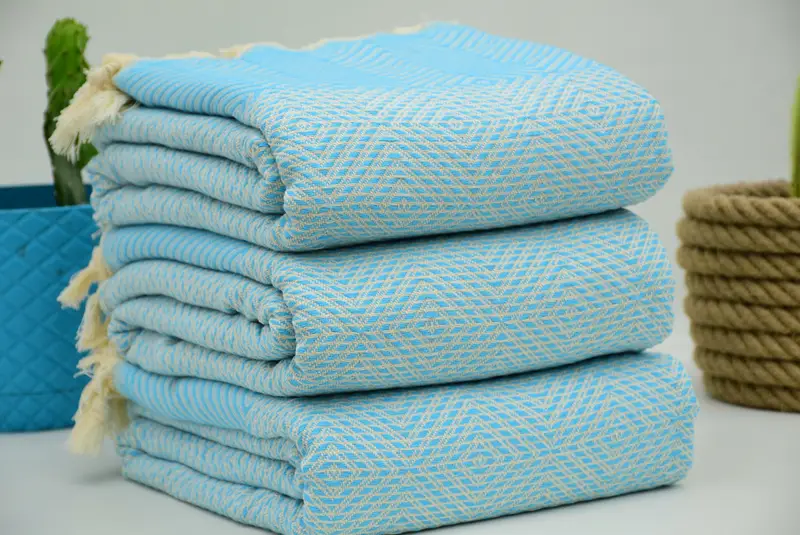 Turkish Blanket Throw, Boyfriend Gift, Tablecloth, 92x80 Cotton Diamond Towel, Woven Blanket, Turkish Cotton Throw Blanket, Boho Throw Blankets - 2