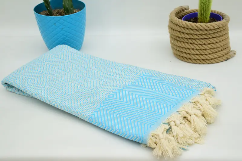 Turkish Blanket Throw, Boyfriend Gift, Tablecloth, 92x80 Cotton Diamond Towel, Woven Blanket, Turkish Cotton Throw Blanket, Boho Throw Blankets - 5