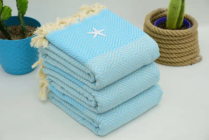 Turkish Blanket Throw, Boyfriend Gift, Tablecloth, 92x80 Cotton Diamond Towel, Woven Blanket, Turkish Cotton Throw Blanket, Boho Throw Blankets - 3