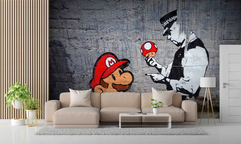 Super Mario Graffiti Baskılı Duvar Kağıdı: Oyun Odanızı Yükseltin
