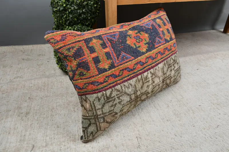 Cushion Case, 16x24 Orange Pillow Sham, Kilim Pillow, Vintage Kilim Throw Pillow, Outdoor Patio Pillow Cover, Interior Designer Pillow - 7