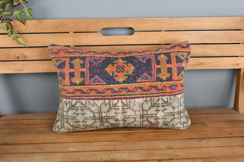 Cushion Case, 16x24 Orange Pillow Sham, Kilim Pillow, Vintage Kilim Throw Pillow, Outdoor Patio Pillow Cover, Interior Designer Pillow - 6