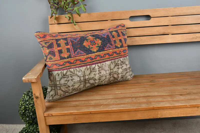Cushion Case, 16x24 Orange Pillow Sham, Kilim Pillow, Vintage Kilim Throw Pillow, Outdoor Patio Pillow Cover, Interior Designer Pillow - 1