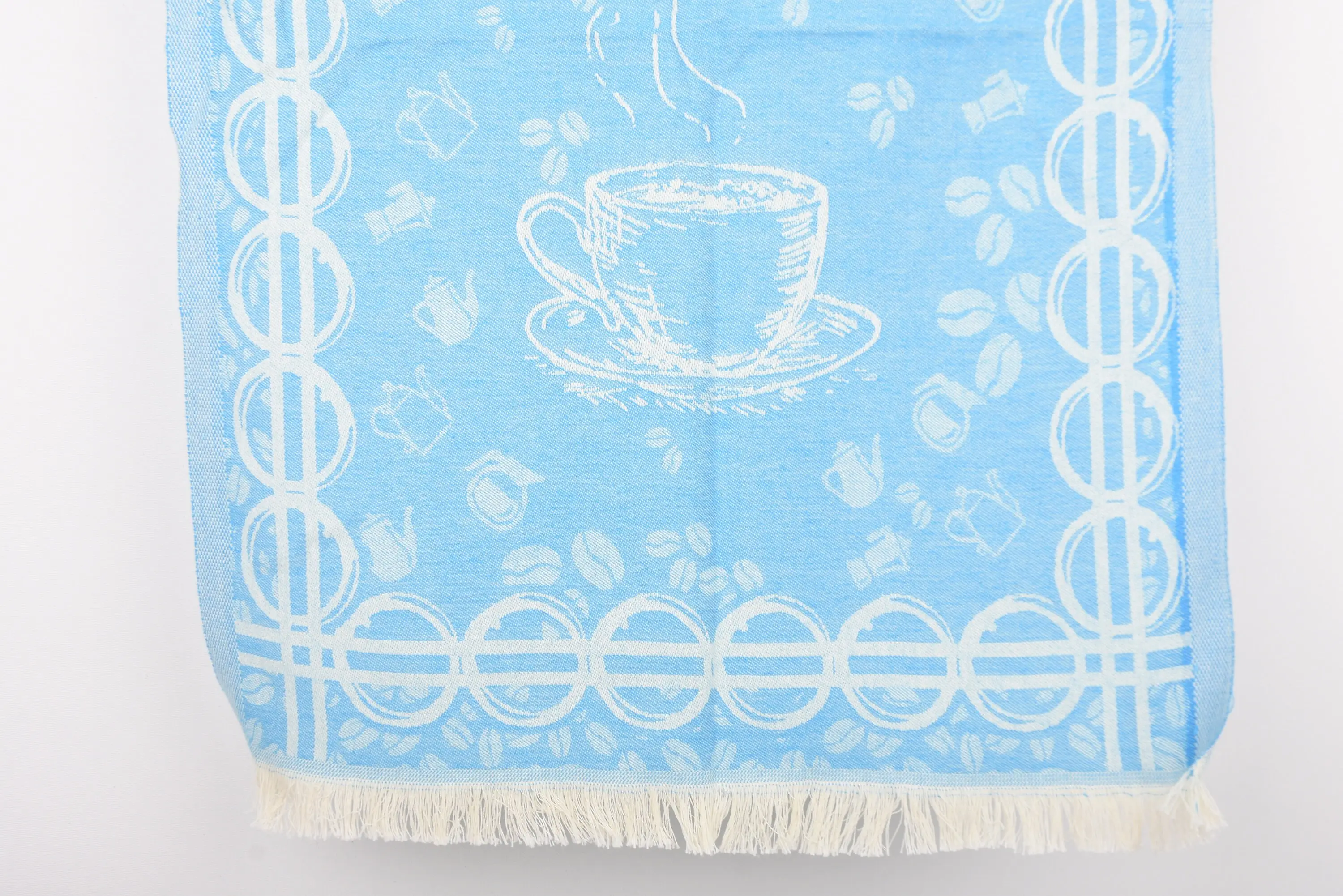 28x20 Blue Coffee Patterned Turkish Cotton Tea Towel, Kitchen Towel - 1