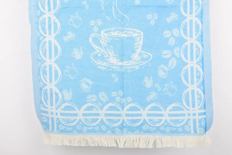 28x20 Blue Coffee Patterned Turkish Cotton Tea Towel, Kitchen Towel