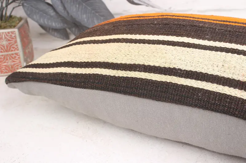Handmade Kilim Cushion, Decorative Bolster Pillow Cover, Home Decor Pillow, Bright Cushion Cover, Boho Pillow, 12x20 Orange Pillow, Pillow Case - 7