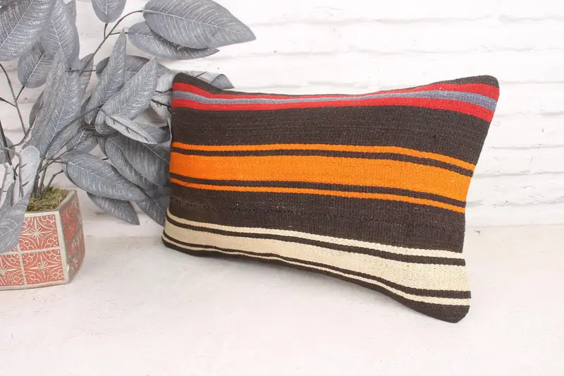 Handmade Kilim Cushion, Decorative Bolster Pillow Cover, Home Decor Pillow, Bright Cushion Cover, Boho Pillow, 12x20 Orange Pillow, Pillow Case - 4