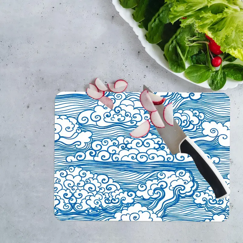 Cloud Design Glass Cutting Board, Tempered Safety, Kitchen Essential