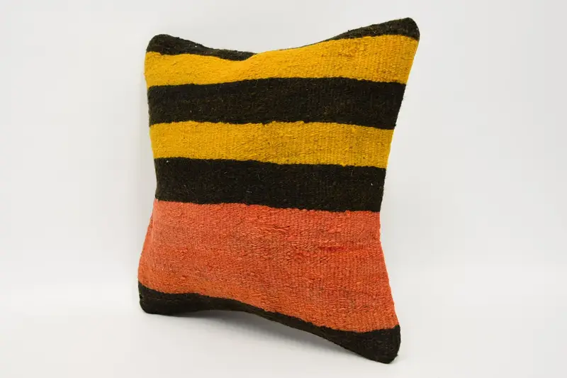 Vintage Pillow, Handmade Kilim Cushion, Boho Pillow, Meditation Cushion Cover, 12x12 Yellow Pillow Case, Bright Cushion, Cushion - 4