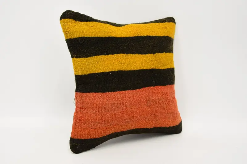 Vintage Pillow, Handmade Kilim Cushion, Boho Pillow, Meditation Cushion Cover, 12x12 Yellow Pillow Case, Bright Cushion, Cushion - 3