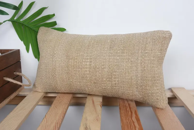 Pillow Case, Handmade Kilim Cushion, Kilim Pillow, Sofa Bolster Pillow Sham, Art Deco Pillow Sham, Vintage Pillow, 8x16 Beige Pillow Case - 5