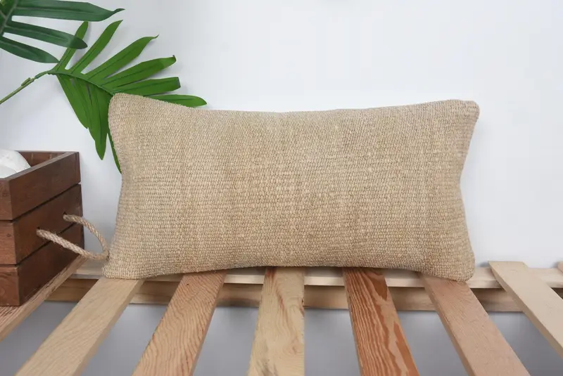 Pillow Case, Handmade Kilim Cushion, Kilim Pillow, Sofa Bolster Pillow Sham, Art Deco Pillow Sham, Vintage Pillow, 8x16 Beige Pillow Case - 1