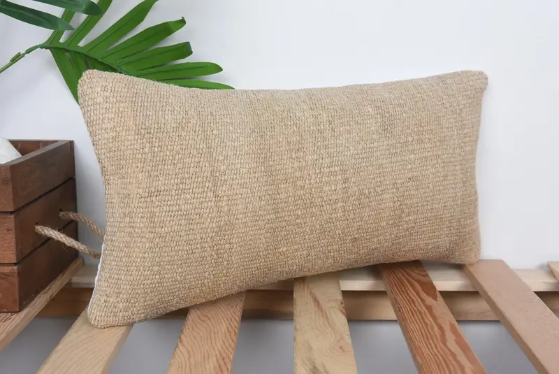 Pillow Case, Handmade Kilim Cushion, Kilim Pillow, Sofa Bolster Pillow Sham, Art Deco Pillow Sham, Vintage Pillow, 8x16 Beige Pillow Case - 4