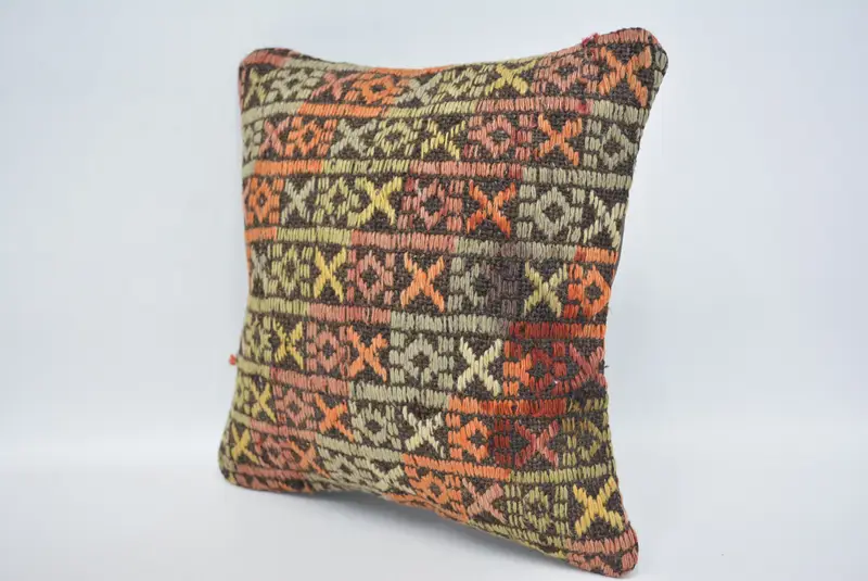 Vintage Kilim Throw Pillow, Car Cushion Case, Turkish Kilim Pillow, Gift Pillow, Pillow Sham, Nautical Throw Cushion, 12x12 Red Pillow Case - 4