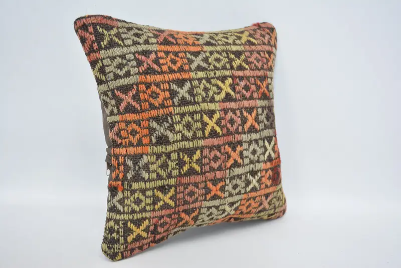 Vintage Kilim Throw Pillow, Car Cushion Case, Turkish Kilim Pillow, Gift Pillow, Pillow Sham, Nautical Throw Cushion, 12x12 Red Pillow Case - 3