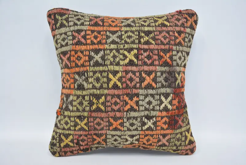 Vintage Kilim Throw Pillow, Car Cushion Case, Turkish Kilim Pillow, Gift Pillow, Pillow Sham, Nautical Throw Cushion, 12x12 Red Pillow Case - 1