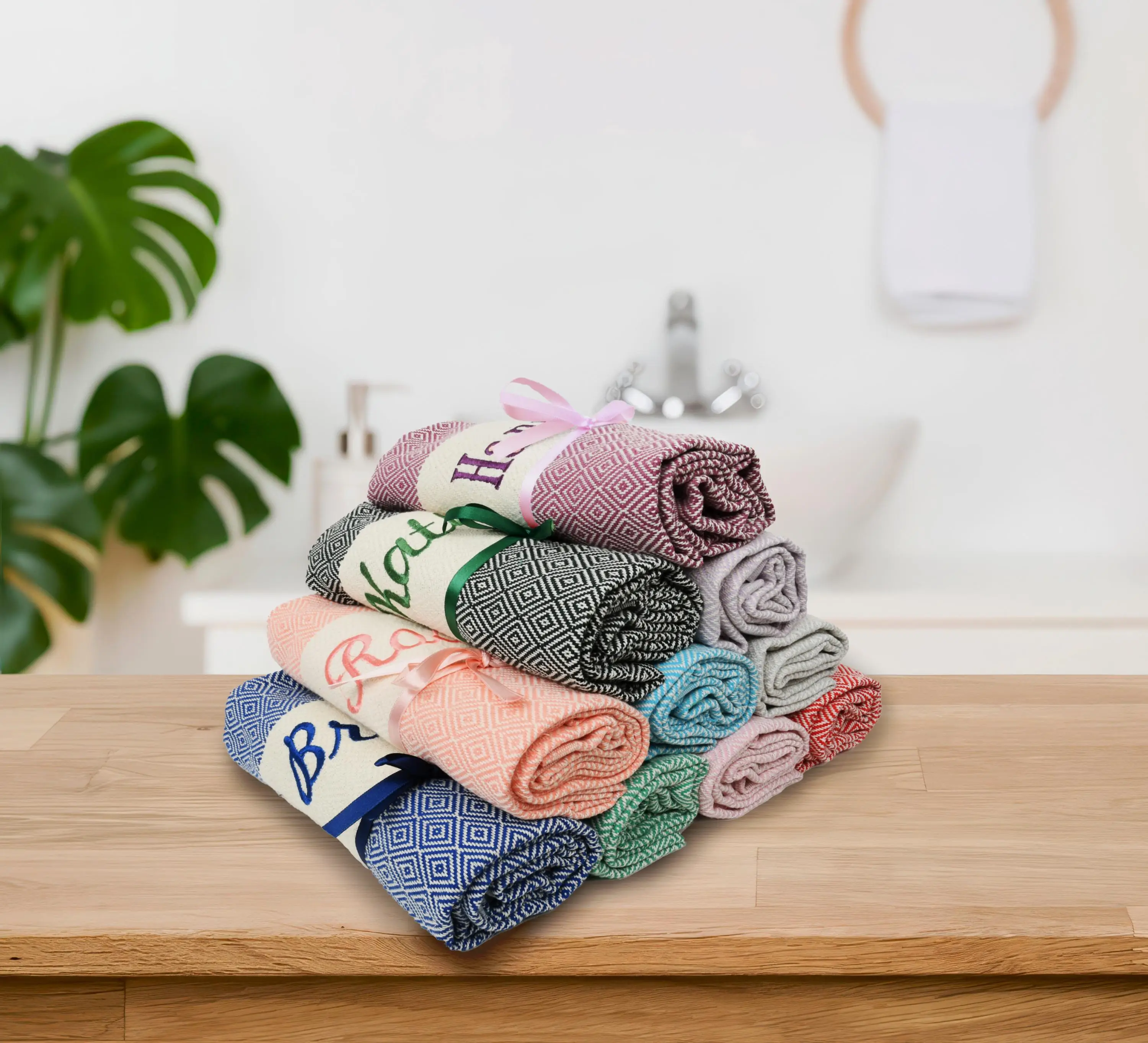 Monogrammed Cotton Beach Towel 70x40 for Wedding Gift - 1
