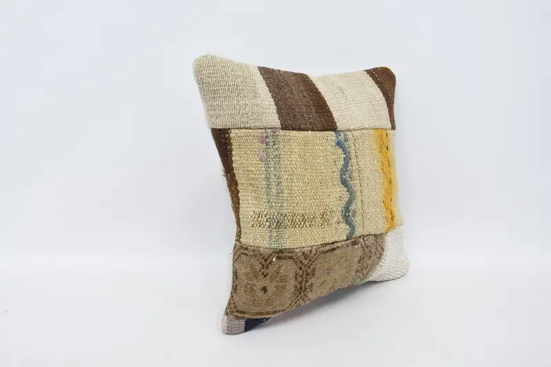 Handmade Throw Pillow Sham, Pillow Sham, Handmade Kilim Cushion, 14x14 Beige Cushion Case, Lounge Throw Pillow Sham, Turkish Pillow, Gift Pillow - 3