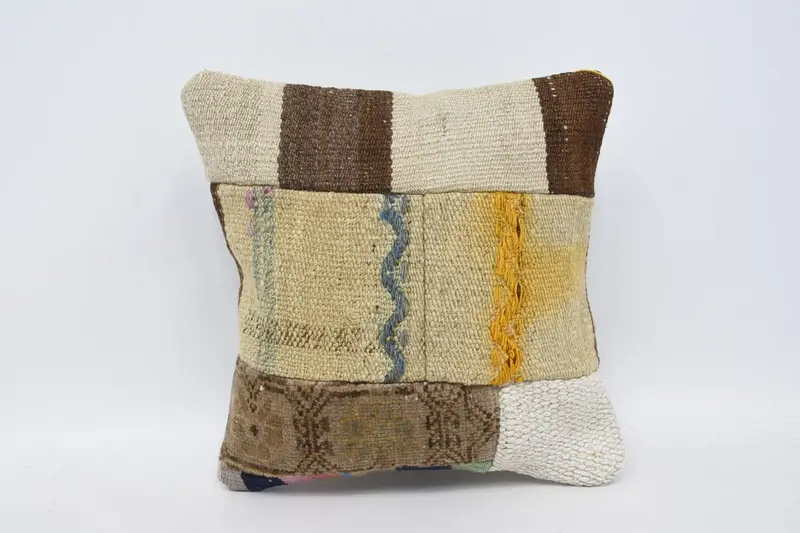 Handmade Throw Pillow Sham, Pillow Sham, Handmade Kilim Cushion, 14x14 Beige Cushion Case, Lounge Throw Pillow Sham, Turkish Pillow, Gift Pillow - 1