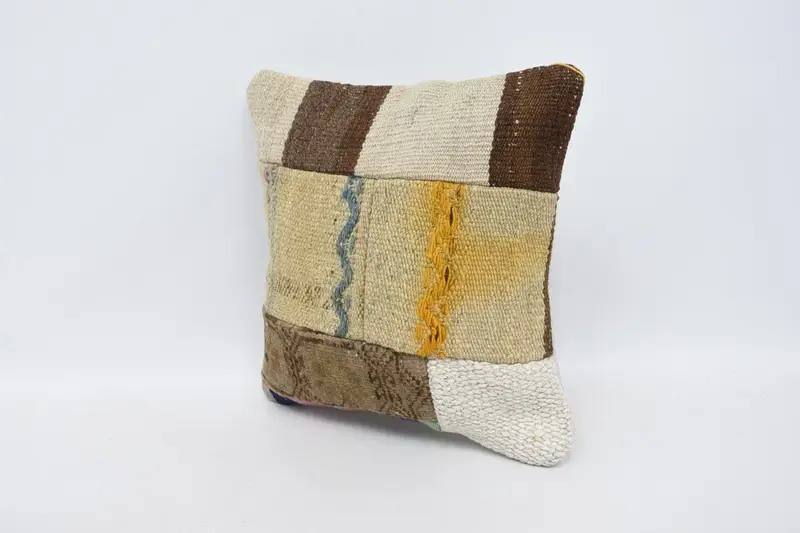 Handmade Throw Pillow Sham, Pillow Sham, Handmade Kilim Cushion, 14x14 Beige Cushion Case, Lounge Throw Pillow Sham, Turkish Pillow, Gift Pillow - 4