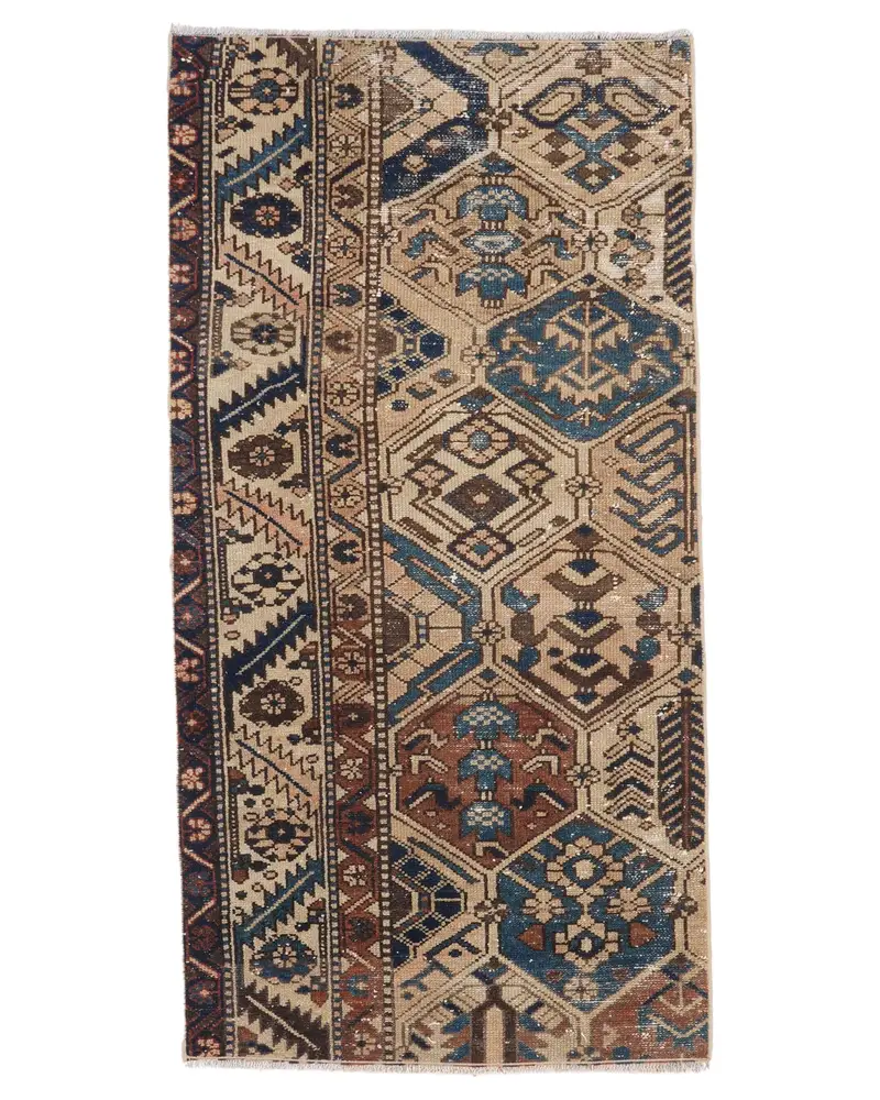 Brauner Orientteppich, 2,5 x 4,8 Fuß mit blauen Akzenten