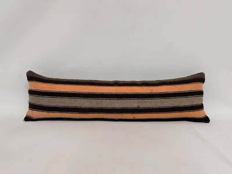 Handmade Rug Seat Cushion Cover, Cushion Cover, Turkish Kilim Pillow, Handmade Kilim Cushion, 12x43 Brown Cushion, Turkish Pillow - 1