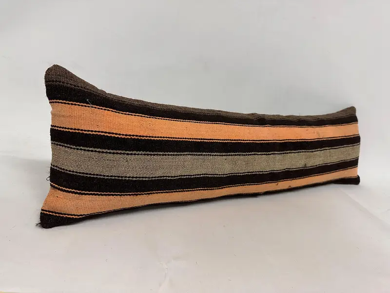 Handmade Rug Seat Cushion Cover, Cushion Cover, Turkish Kilim Pillow, Handmade Kilim Cushion, 12x43 Brown Cushion, Turkish Pillow - 2