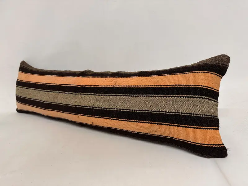 Handmade Rug Seat Cushion Cover, Cushion Cover, Turkish Kilim Pillow, Handmade Kilim Cushion, 12x43 Brown Cushion, Turkish Pillow - 3