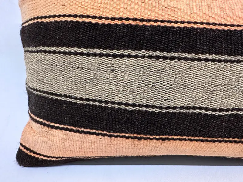 Handmade Rug Seat Cushion Cover, Cushion Cover, Turkish Kilim Pillow, Handmade Kilim Cushion, 12x43 Brown Cushion, Turkish Pillow - 4