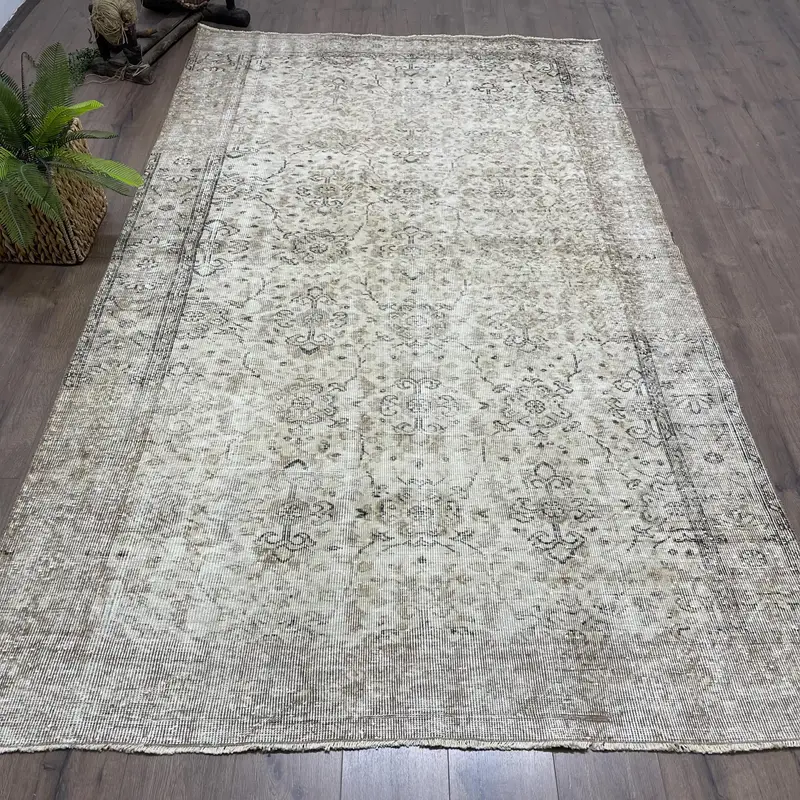 Alfombra turca vintage 5,7x9,6 pies (174x293 cm), alfombra floral gris Oushak - 1