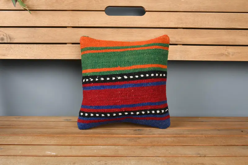 Home Decor Pillow, Throw Kilim Pillow, 12x12 Blue Cushion Cover, Decorative Pillow, Cushion Case, Indoor Pillow Case, Turkish Pillow - 6