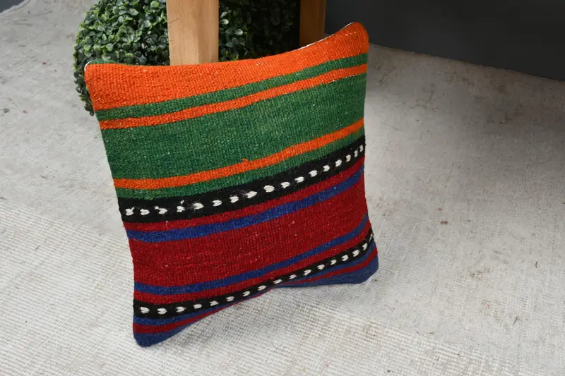 Home Decor Pillow, Throw Kilim Pillow, 12x12 Blue Cushion Cover, Decorative Pillow, Cushion Case, Indoor Pillow Case, Turkish Pillow - 7