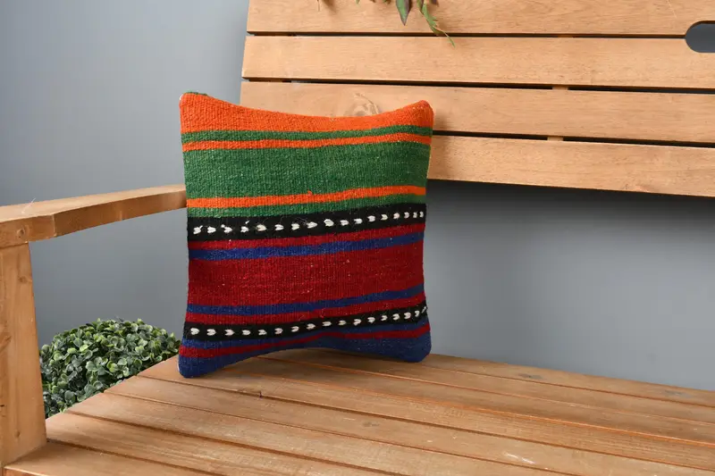 Home Decor Pillow, Throw Kilim Pillow, 12x12 Blue Cushion Cover, Decorative Pillow, Cushion Case, Indoor Pillow Case, Turkish Pillow - 1