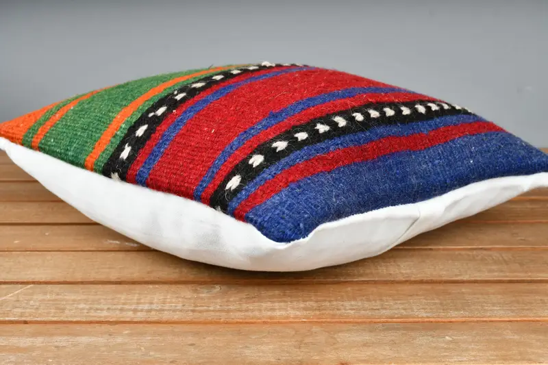 Home Decor Pillow, Throw Kilim Pillow, 12x12 Blue Cushion Cover, Decorative Pillow, Cushion Case, Indoor Pillow Case, Turkish Pillow - 4