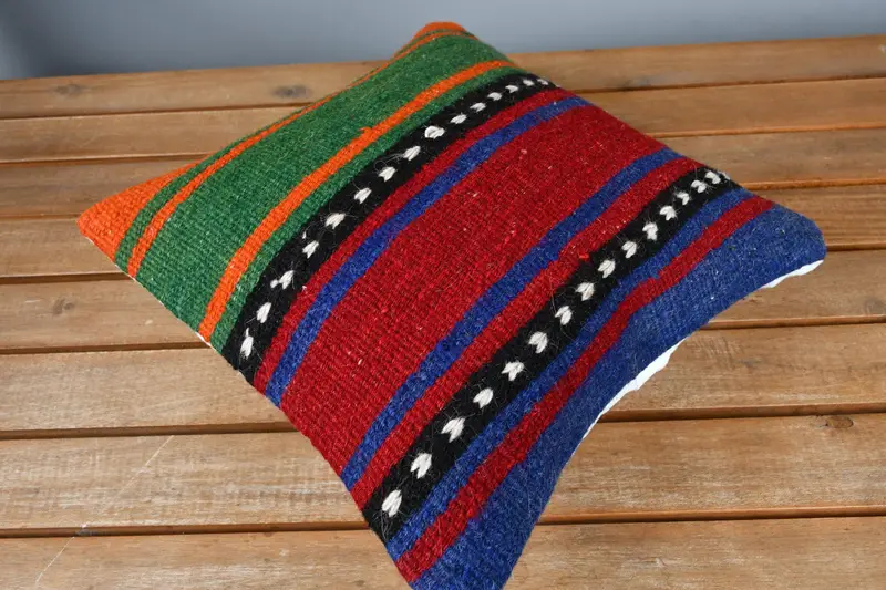 Home Decor Pillow, Throw Kilim Pillow, 12x12 Blue Cushion Cover, Decorative Pillow, Cushion Case, Indoor Pillow Case, Turkish Pillow - 2