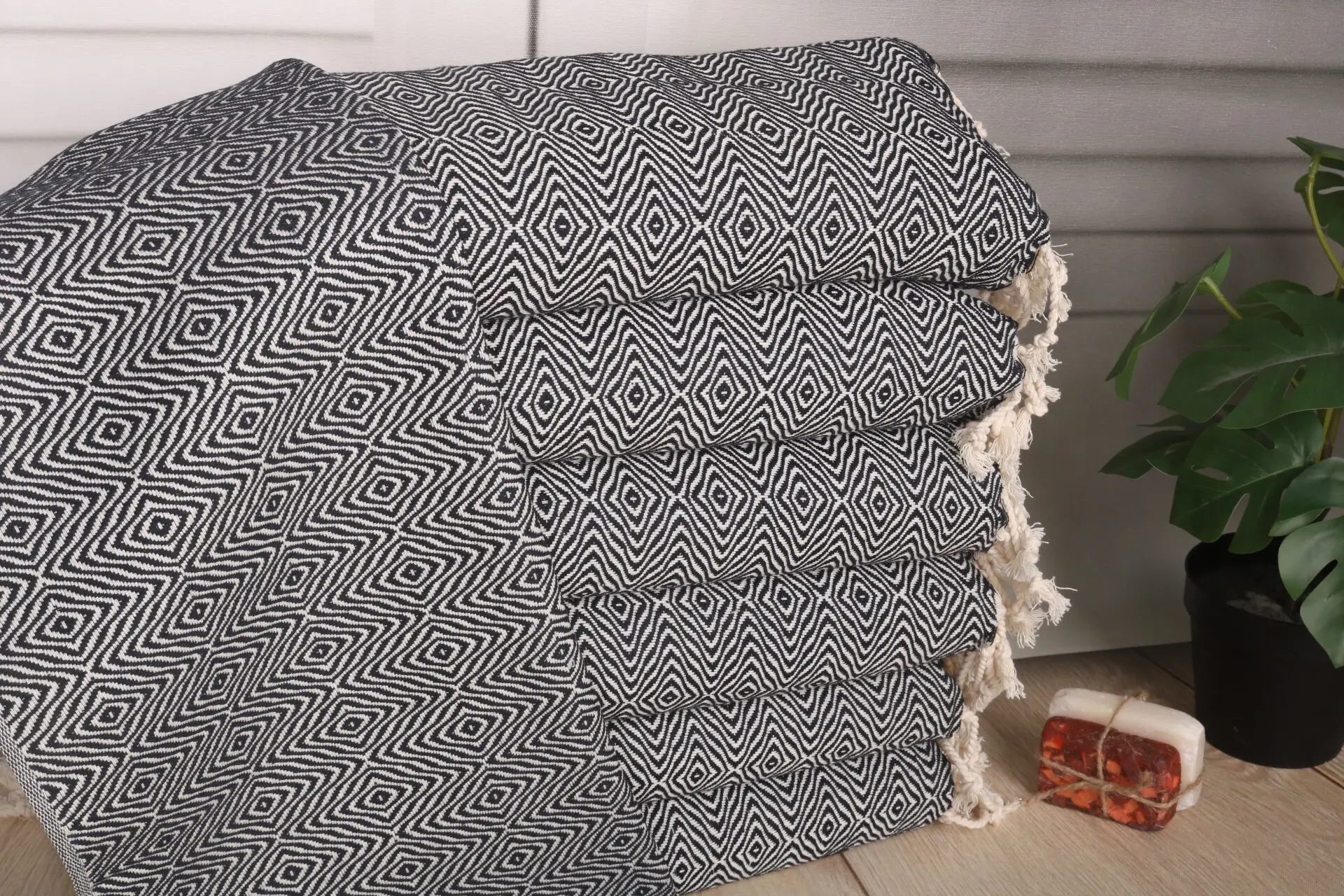 Navy Cotton Dish Towel Zigzag Diamond, 18x36 inches, Organic Cotton - 1