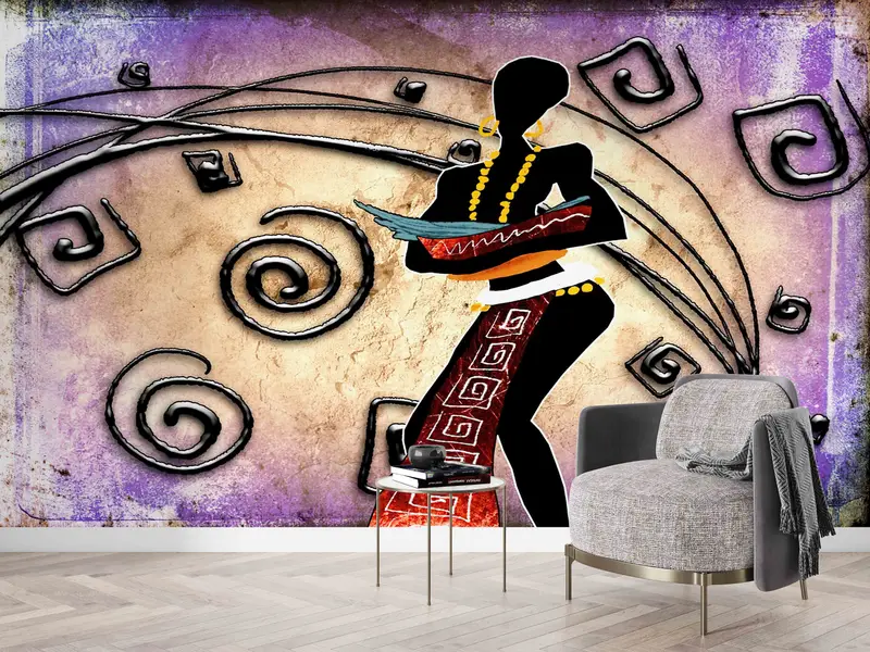 Ethnic Woman Wall Art, Abstract Woman Wall Art, African Wall Mural, African Woman Painting Wall Paper, Bright Wall Paper, - 7