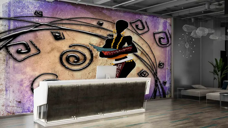 Ethnic Woman Wall Art, Abstract Woman Wall Art, African Wall Mural, African Woman Painting Wall Paper, Bright Wall Paper, - 2