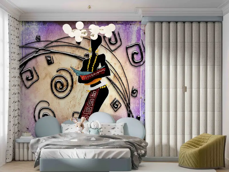 Ethnic Woman Wall Art, Abstract Woman Wall Art, African Wall Mural, African Woman Painting Wall Paper, Bright Wall Paper, - 4