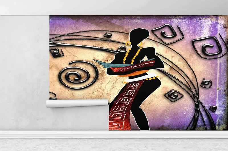 Ethnic Woman Wall Art, Abstract Woman Wall Art, African Wall Mural, African Woman Painting Wall Paper, Bright Wall Paper, - 1