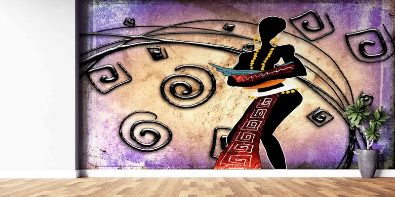 Ethnic Woman Wall Art, Abstract Woman Wall Art, African Wall Mural, African Woman Painting Wall Paper, Bright Wall Paper, - 6