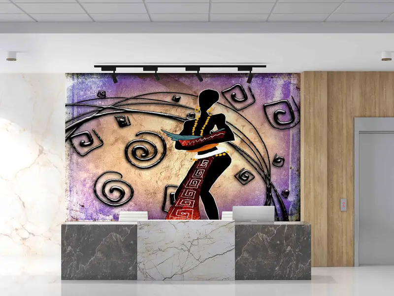 Ethnic Woman Wall Art, Abstract Woman Wall Art, African Wall Mural, African Woman Painting Wall Paper, Bright Wall Paper, - 3