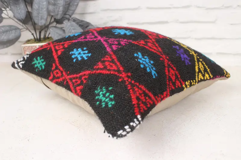 Cushion, Boho Pillow Sham Cover, Authentic Pillow Cover, Antique Pillows, Art Deco Pillow, Interior Designer Pillow, 16x16 Red Pillow Sham - 6