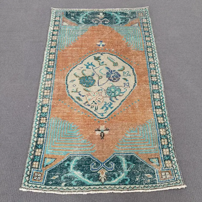 0,3x5,2 ft Halı, Canlı Turuncu ve Mavi Patchwork