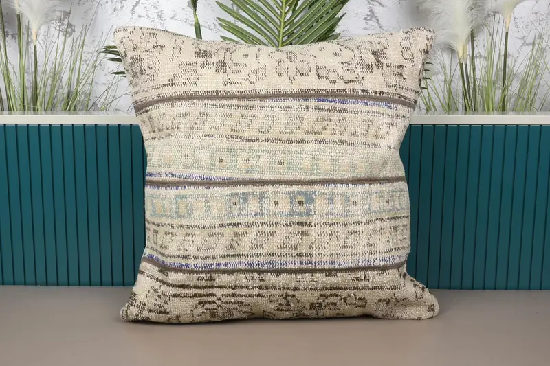 Kare Atmalı Yastık Kılıfı, Fas 24x24 inç DokuluMavi Yün Yastık Kılıfı - 1