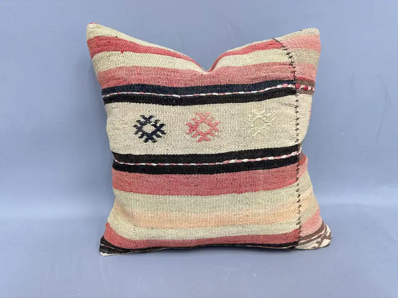Almohada de tiro Kilim tejida a mano, cojín bordado de 20x20 pulgadas
